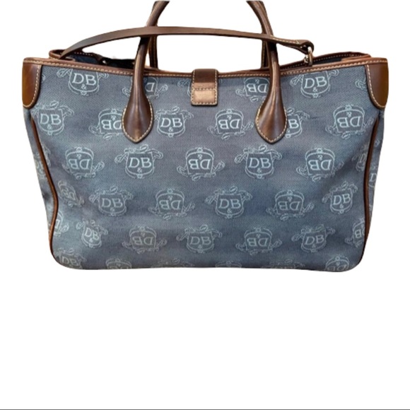 Dooney & Bourke Bag Large Logo Denim Blue Brown Canvas Leather Tote - Picture 5 of 11